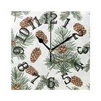 Pine Cone Trees Wall Clock Square Silent Non Ticking Battery Operated Clock for Home Bathroom Kitchen Bedroom Living Room