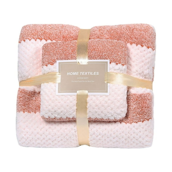 Matoen12 Ensemble de 2 Serviettes de Bain pour la Maison, Serviettes de Bain en Polyester de Couleur Unie Absorbantes pour Enfants et Adultes, Fournitures pour la Maison Serviette de Bain Confortable à Rayures et Serviette pour le Visage, 14"x30 Pouces+28"x55 Pouces, 1 Pc, Rose