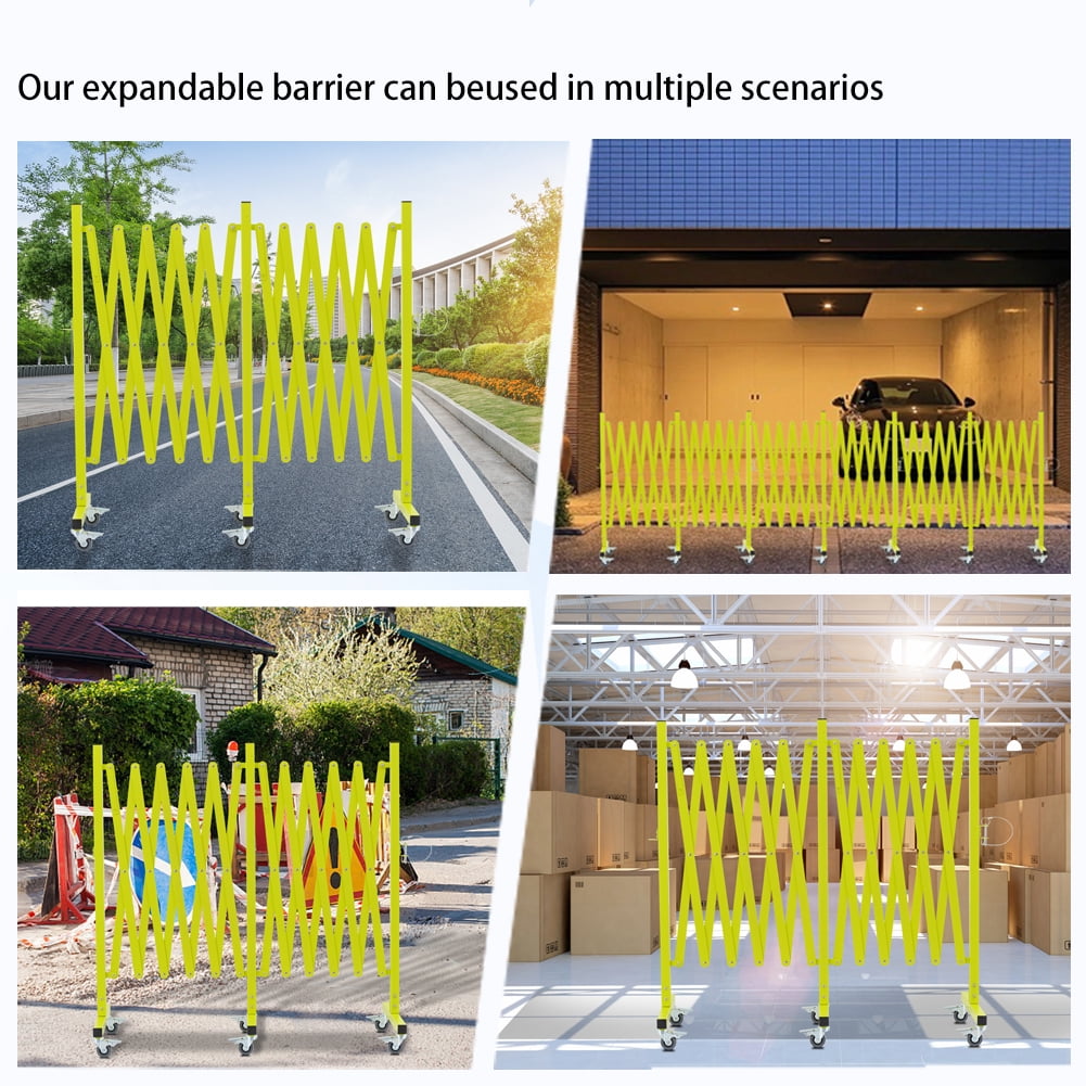 Easily Assembled Expandable Metal Barricade, 16 FT, Matte Yellow, Folding Security Gate Safety Barrier with Casters, Flexible Mobile Barrier Gate
