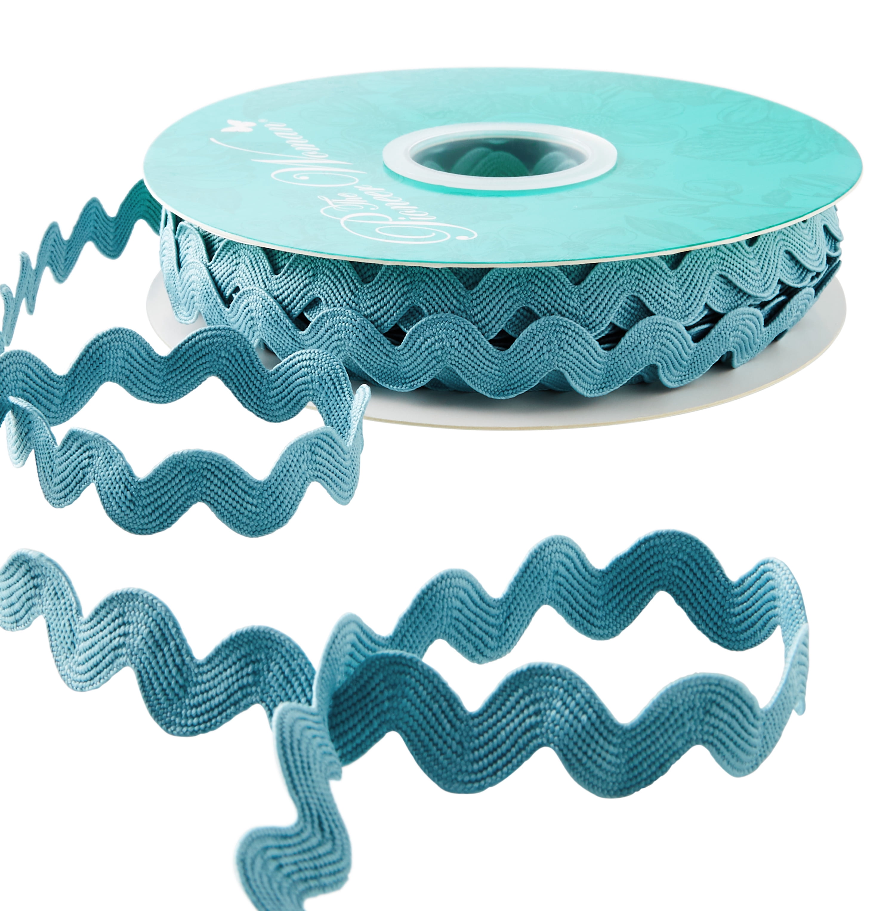 The Pioneer Woman Teal Topaz Polyester Ric Rac Trim Ribbon, 5/8 in x 25 Yards