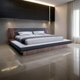 thumbnail image 6 of Benjara Noe Ruby California King Bed, Shelves, Low Profile, Gray Upholstery Brown, 6 of 6