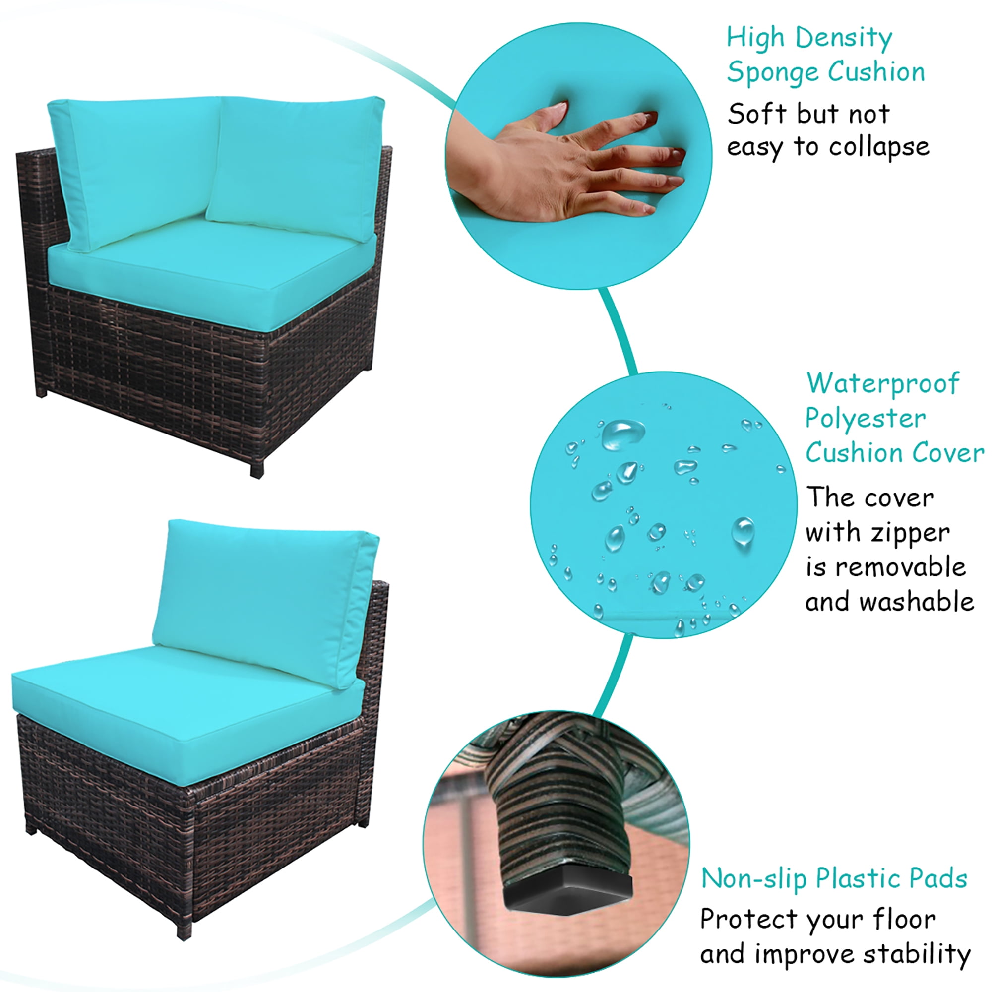 Costway 6PCS Rattan Furniture Set Conversation Cushioned Sofa Armrest Garden Turquoise