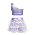 thumbnail image 2 of Venjoe Kids Girls Modern Ballet Hip Hop Jazz Dance Outfit Sequins Crop Top with Culottes Set Dancewear Light Purple 12, 2 of 5