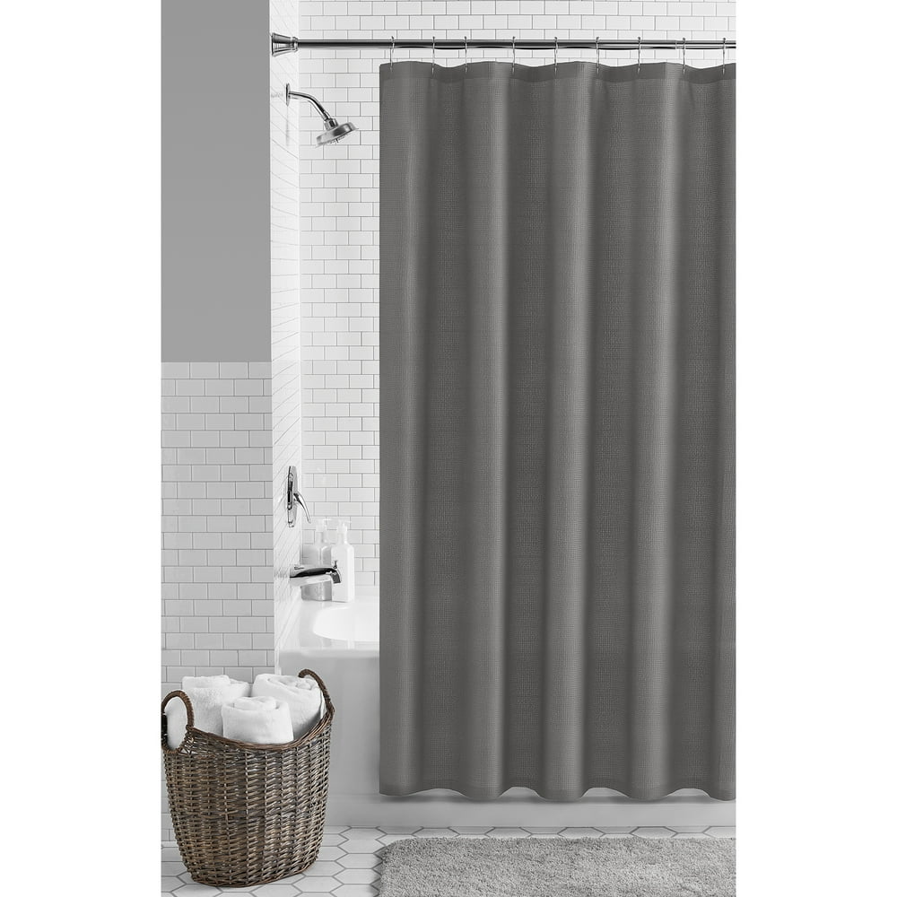 Grey Fabric Shower Curtain, 72" x 72", Mainstays Waffle Weave Textured