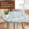 thumbnail image 5 of Pastoral Flowers Round Fitted Table Cover Vintage Light Blue Flower Farmhouse Plant Waterproof Table Cloth with Elastic Edge Wipeable Tablecloth for Picnic Camping Party Fits 36"-44" Diameter, 5 of 8