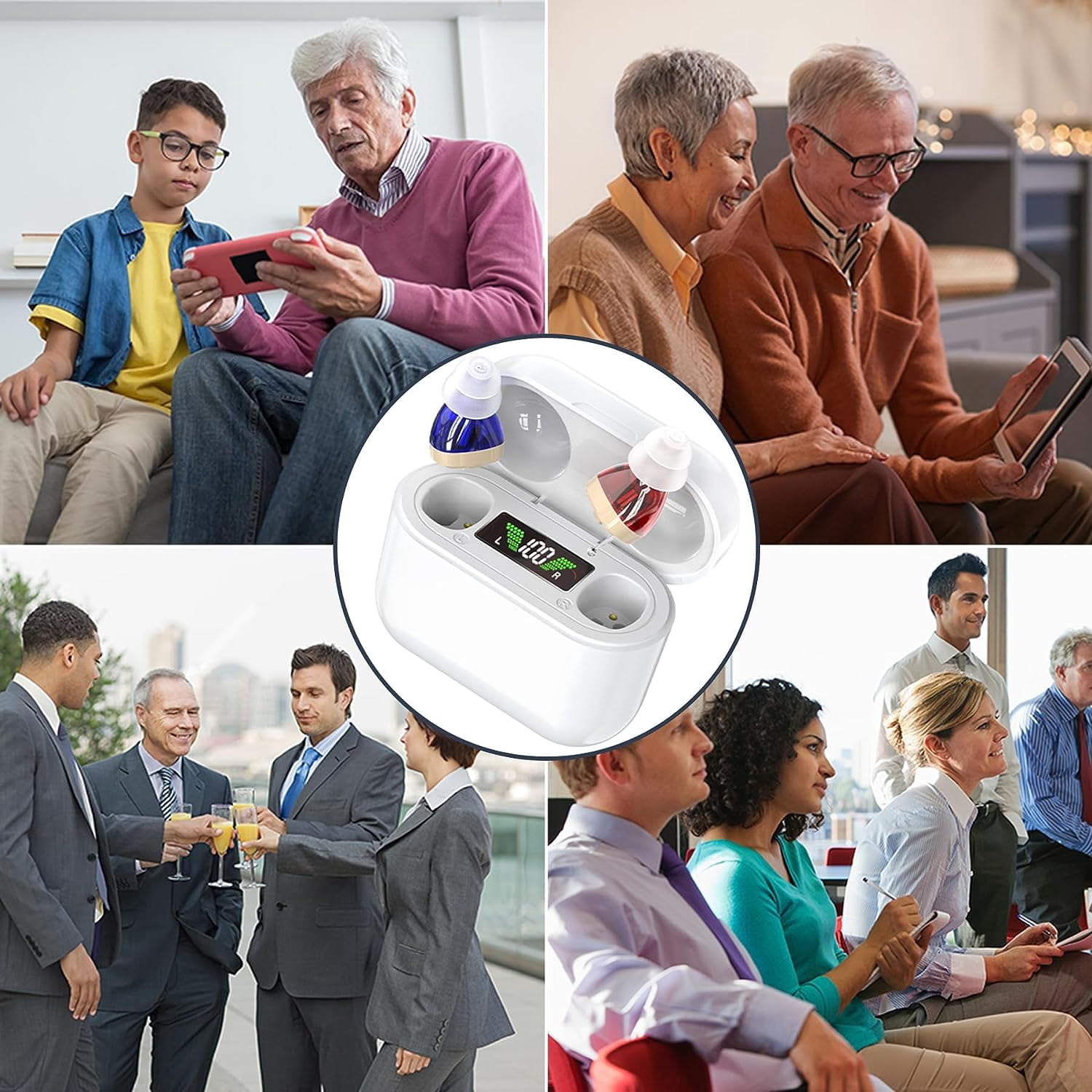 MEDca Rechargeable Hearing Amplifier Personal Sound Amplifier Pair for Seniors - White