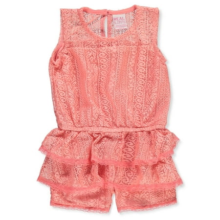 

Real Love Girls Laser Lace Romper - coral 3t (Toddler)