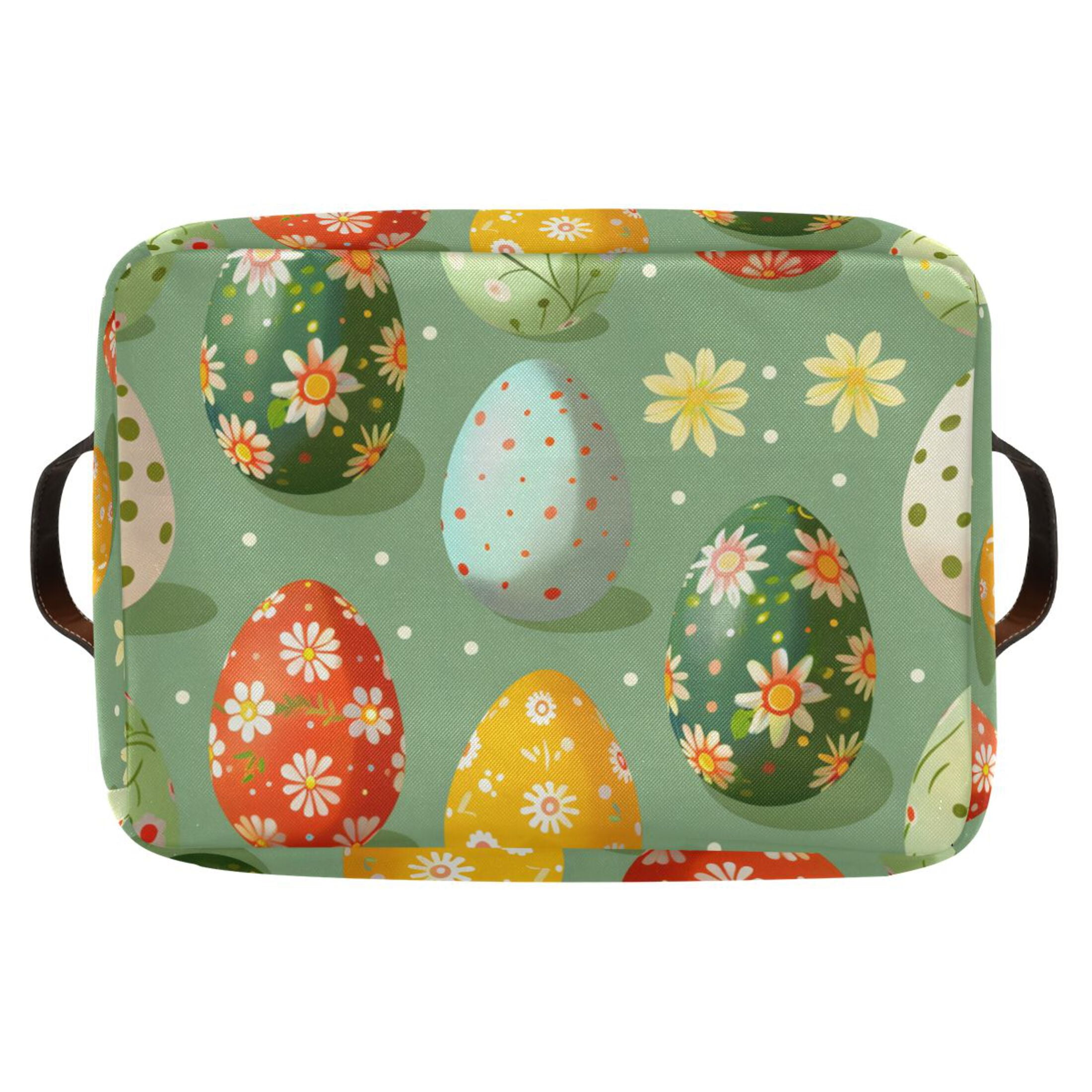 Ryvnso Easter Eggs Floral Storage Basket Large Bin Foldable Boxes Toys Organizer 14.2x10.2x8.3in 2 PCs