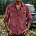 thumbnail image 5 of Men's Casual Button Down Shirt Long Sleeve Turndown Collar Solid Polyester Zipper Closure Pockets Daily Work Office Business | Zenithor,Wine M, 5 of 7