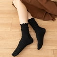thumbnail image 5 of CheShi Women's Cute Ruffle Frilly Socks Neutral Thin Cotton Knit Crew Socks Ribbed Slouch Lettuce loafer Socks Teen Girls, 5 of 8