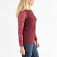 thumbnail image 4 of Womens S/M Burgundy Floral Brushed Jersey Contrast Long Sleeve Top by Howard's, 4 of 5