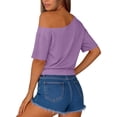 thumbnail image 6 of Plcasen Women's Off The Shoulder Crop Top Ruched Short Sleeve Asymmetrical Y2K Going Out T Shirt, 6 of 6