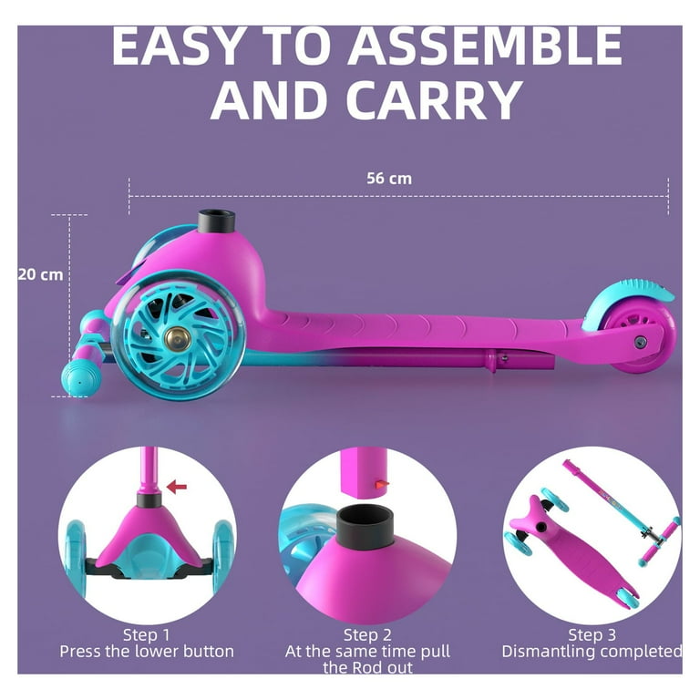 XJD 3 Wheel Scooters for Kids Folding Kick Scooters Adjustable Height Anti Slip Deck Flashing Wheel Lights for Boys Girls 2 5 Years Old