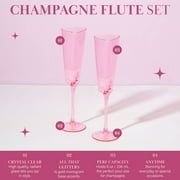 Paris Hilton 2 Piece Heart-Shaped Champagne Flute Set, 5.5 oz / 162 ml, Gold Trim, Pink