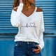 thumbnail image 2 of Moda mujer cuello en V manga larga otoño electrocardiograma estampado hombro frío blusa suelta Tops Pompotops  gfhjh21127, 2 of 5