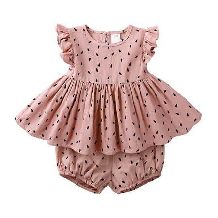 

baby girl clothes Baby Kid Girl Solid Ruffle Print Sleeveless Tops+Bread Shorts Outfits Set