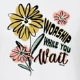 thumbnail image 6 of Wild Bobby Worship While You Wait Sunflower Pink and Yellow Inspirational/Christian Men Premium Tri Blend Tee, True White, Small, 6 of 6
