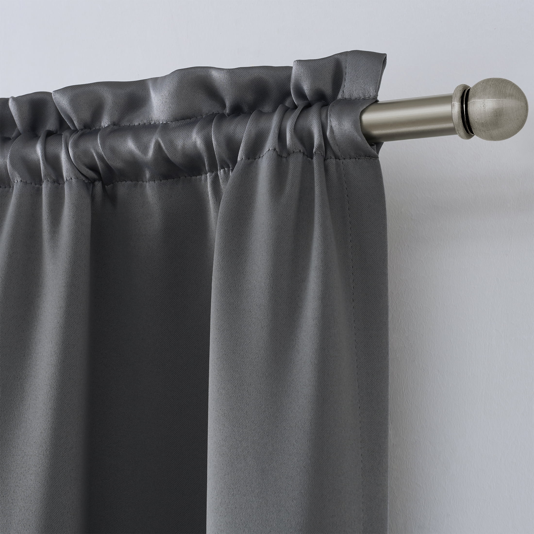 Mainstays Solid Blackout Curtain Panel Pair, Set of 2, Charcoal Gray, 30”W x 63”L