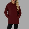 thumbnail image 2 of Lenpel Women's Fashion Hoodies Casual Long Sleeve Solid Color Hooded Tunic Sweatshirts Loose Pullover Tops with Pocket(Wine,XX-Large), 2 of 7