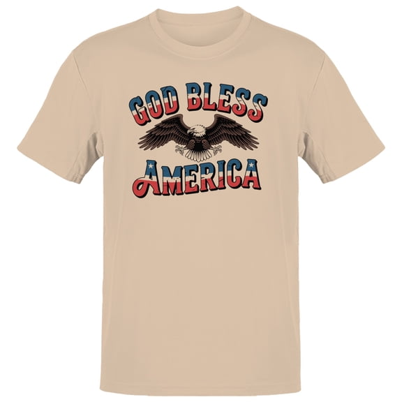Smartprints God Bless America Patriotic Eagle Men's T-shirt, Natural, S