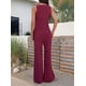 thumbnail image 5 of Conjunto de 2 Piezas para Mujer, Chaleco con Cuello en V y Cintura Anudada, Pantalones Casuales de Pierna , Color Vino Tinto , Talla S, 5 of 9