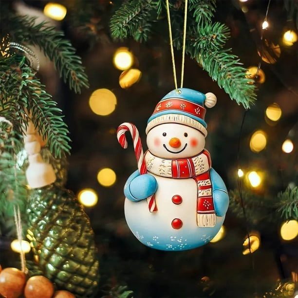 Seyotauo Christmas Snowman Ornaments Double Sided Xmas Hanging Decorations, Acrylic Snowman Figurines Ornament for Christmas Tree Wreath Fireplace Window Holiday Party Supplies Gift