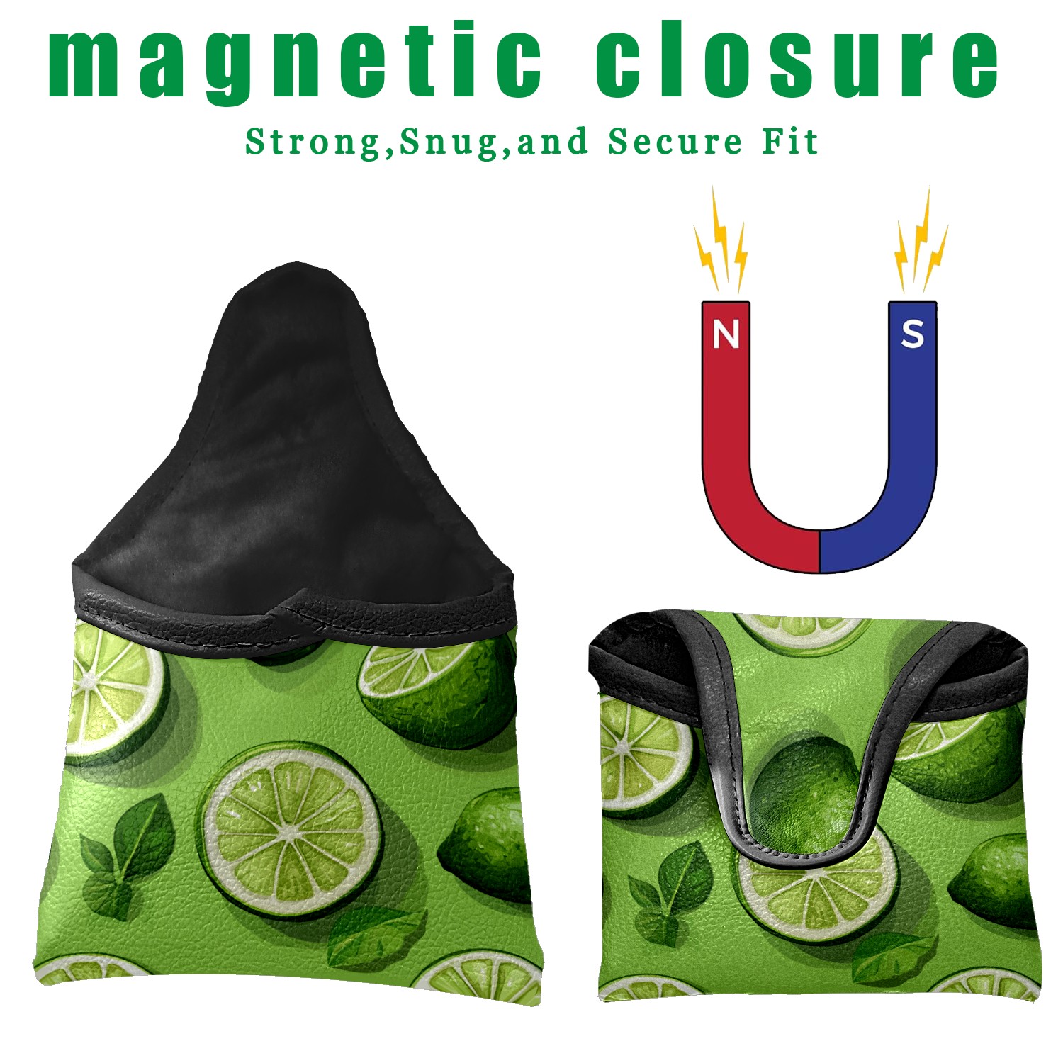 Golf Mallet Putter Cover Premium Leather Waterproof Golf Putter Head Cover with Magnetic Closure Green Lemon