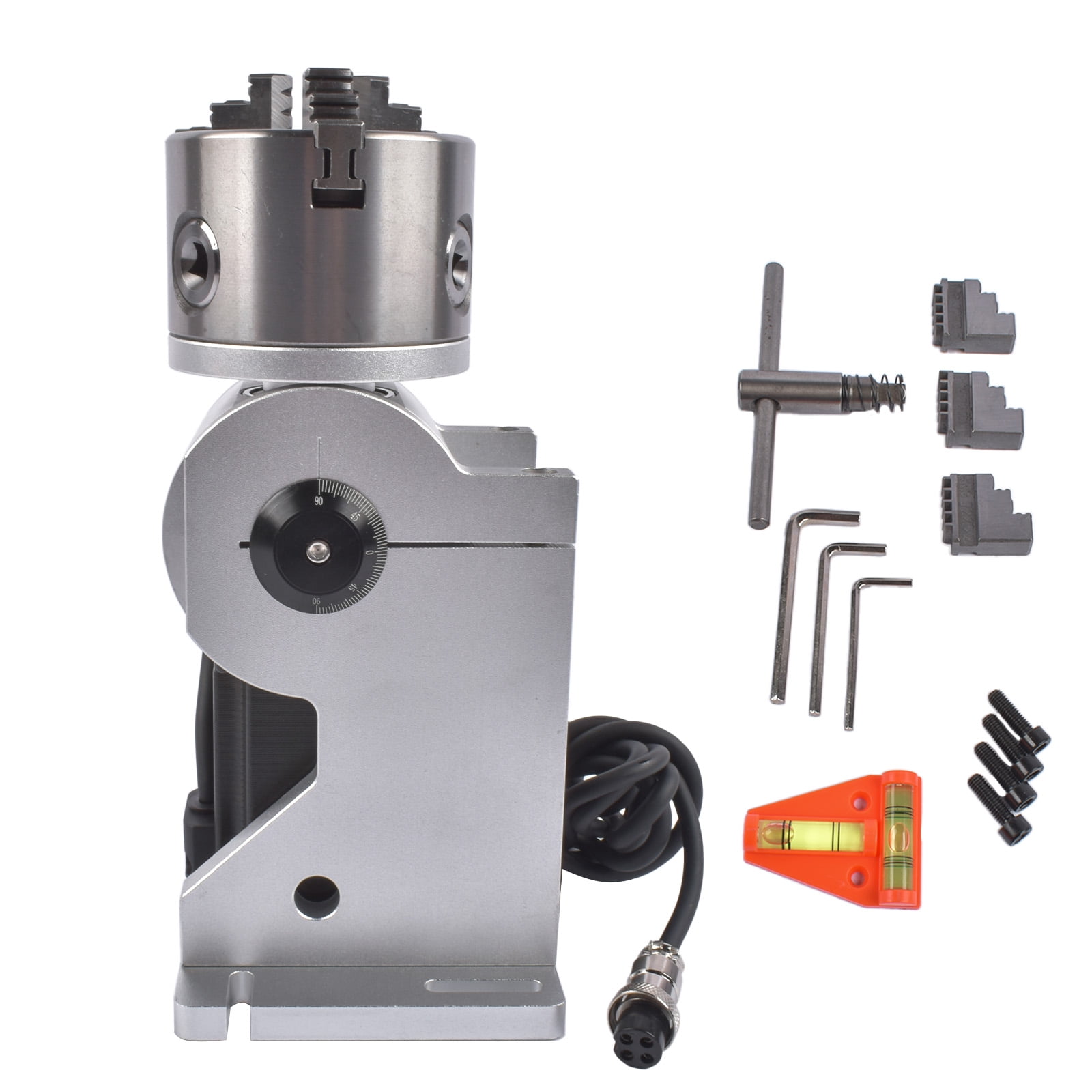 NEWZQ D80 80mm 3-Jaw Rotary Axis with 2-Phase Stepper Motor for Fiber Laser Engraver Marker 1Pc