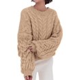 thumbnail image 1 of PRETTYGARDEN Womens Sweaters Spring 2025 Cable Knit Long Sleeve Crewneck Oversized Sweater Chunky Pullover Loose Outfits, 1 of 7