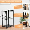 thumbnail image 3 of Indoor Firewood Rack With Kindling Hooks & Mat, 32'' Holder in 2-Layer Design, Small Log Holders  Up to 180lb, Storage Rack for Fireplace Deck, 3 of 8