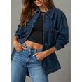 thumbnail image 5 of Jean Jacket for Women Distressed Long Sleeve Oversized Denim Trucker Jackets Coat Blue L, 5 of 9