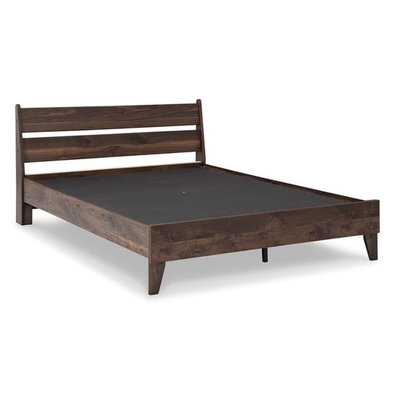 Home Square Full Size Platform Bed with Low Profile Headboard in Mocha Brown