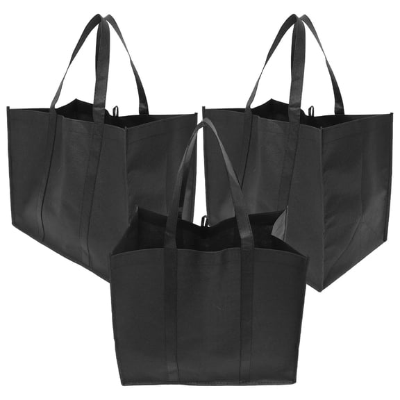PTOOTP 3Pcs Reusable Grocery Bags Foldable Black Large Capacity Tote with Handles