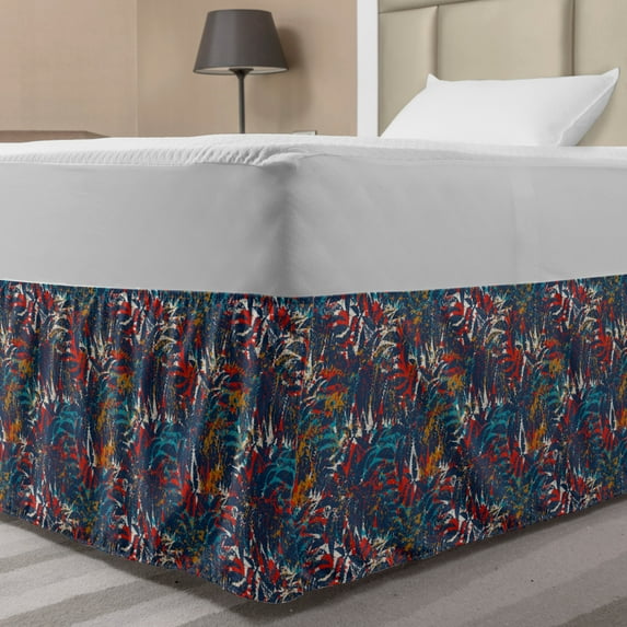 Botanical Bed Skirt, Grunge Style Splashes Jungle Composition of Earth Elements Illustration Pattern, Elastic Bedskirt Dust Ruffle Wrap Around for Bedding Decor, 4 Sizes, Multicolor, by Ambesonne