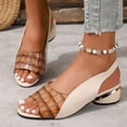 thumbnail image 6 of Womens Slingback Chunky Block Heels Sandals Pointed Toe Mid-Heel Shoes Brown 9, 6 of 7
