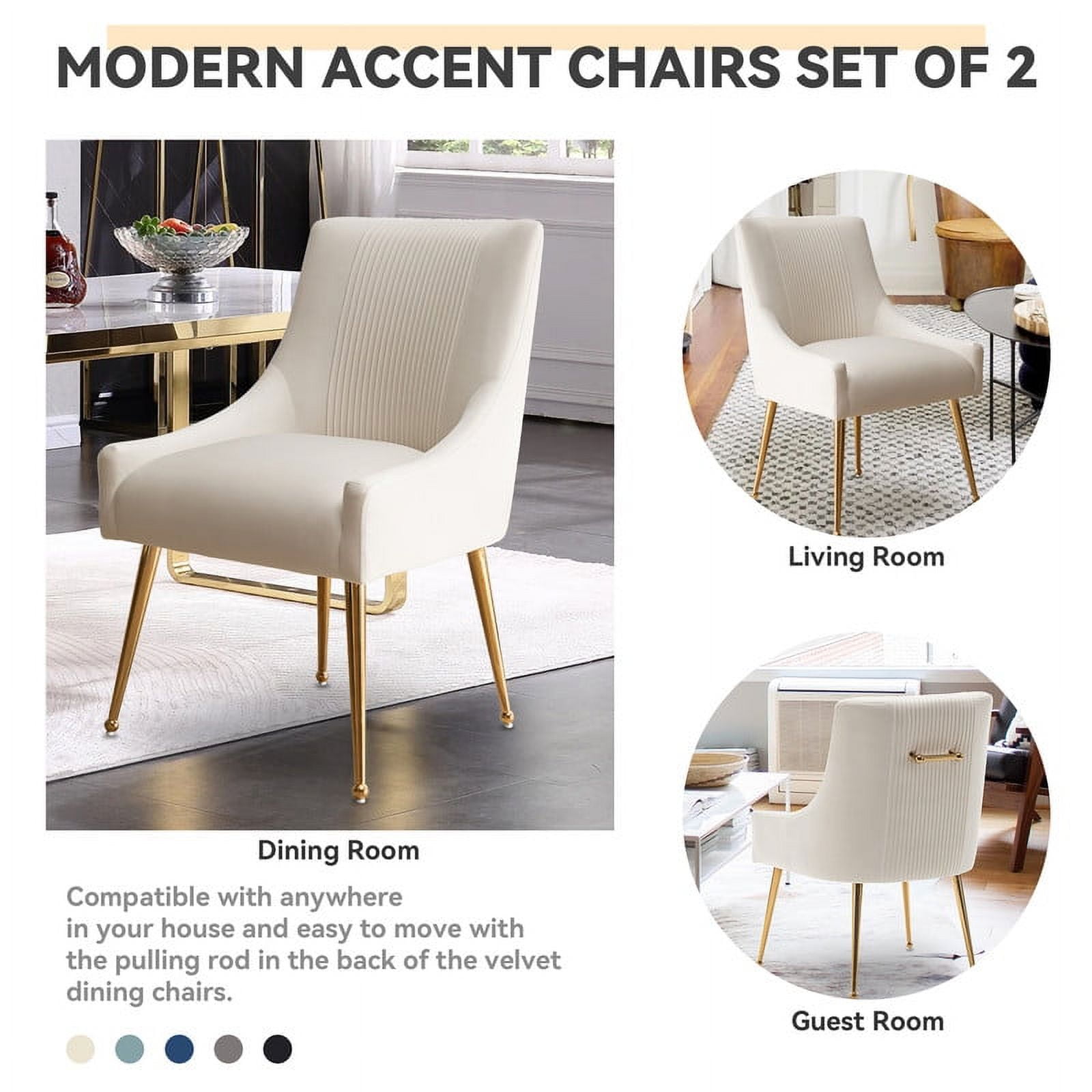 SEYNAR Modern Velvet Dining Chairs Pleated Vanity Chair Set of 4 with Glod Legs for Living Room,Beige