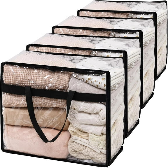 XiHAMA Blanket Storage Bags 60L Extra Large Plastic Vinyl Clear Storage Bag for Clothes, Comforter, Bedding, Moving Bags with Zipper and Reinforced Handle (4pcs)
