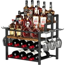 5-Tier Liquor Bottle Display Shelf, Holds up to 20 Bottles, Countertop Wine Racks with 6 Wine Glass Holders, Mini Wine Bar Cabinet for Home, All in One Coffee Syrup Whiskey Organizer