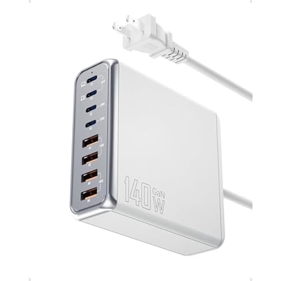 YJJSKEJI 140W USB C Charger 8 Port GaN Charger, Portable Fast USB C Charging Station 65W Laptop Adapter for MacBook Pro/air ipad iPhone 15/Pro Galaxy etc, Travel Essentials (White)