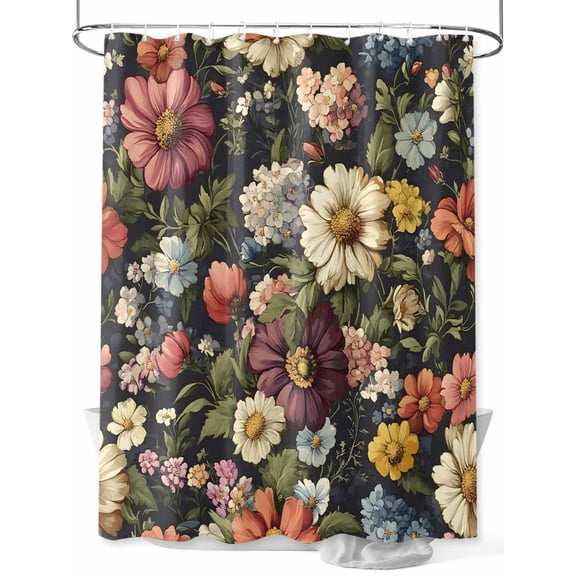 Fsddascl Vintage Flower Shower Curtain Set - 72" x 78" Washable Bathtub Curtain with 12 Hooks, Colorful Garden Floral Botanicals Blossom Waterproof Fabric Stall Shower Curtains for Bathroom/Bathtub