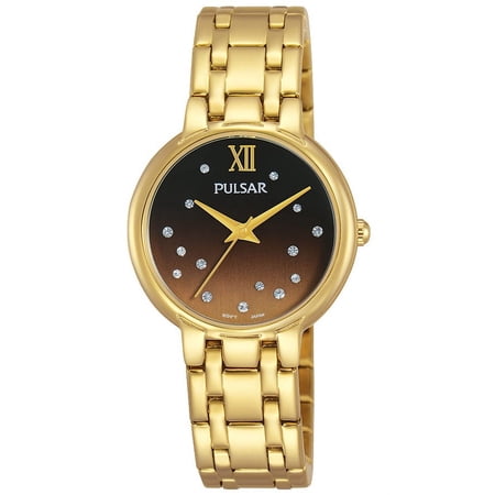 Pulsar Womens Crystal Stars Night Out Watch - Brown Degrade Dial - Gold-Tone