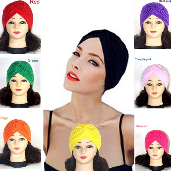 Lumistal Turbans for Women Soft Pre Tied Knot Pleated African Head Wraps Cancer Turban Cap Chemo Headwrap Head Wear Turban Ear Cap Satin Bonnet Cap H One Size