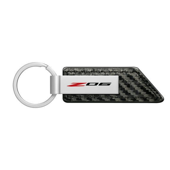 iPick Image for Chevrolet Corvette C8 Z06 Silver Metal Plate Carbon Fiber Texture Black PU Leather Key Chain, Official Licensed