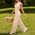 thumbnail image 5 of BRELIL Women Two Piece Sets Casual Round Neck Sleeveless T-Shirt Wide Leg Pants Summer Lounge Matching Outfits Solid Basic Tracksuit Vacation Travel, Beige 2XL, 5 of 8
