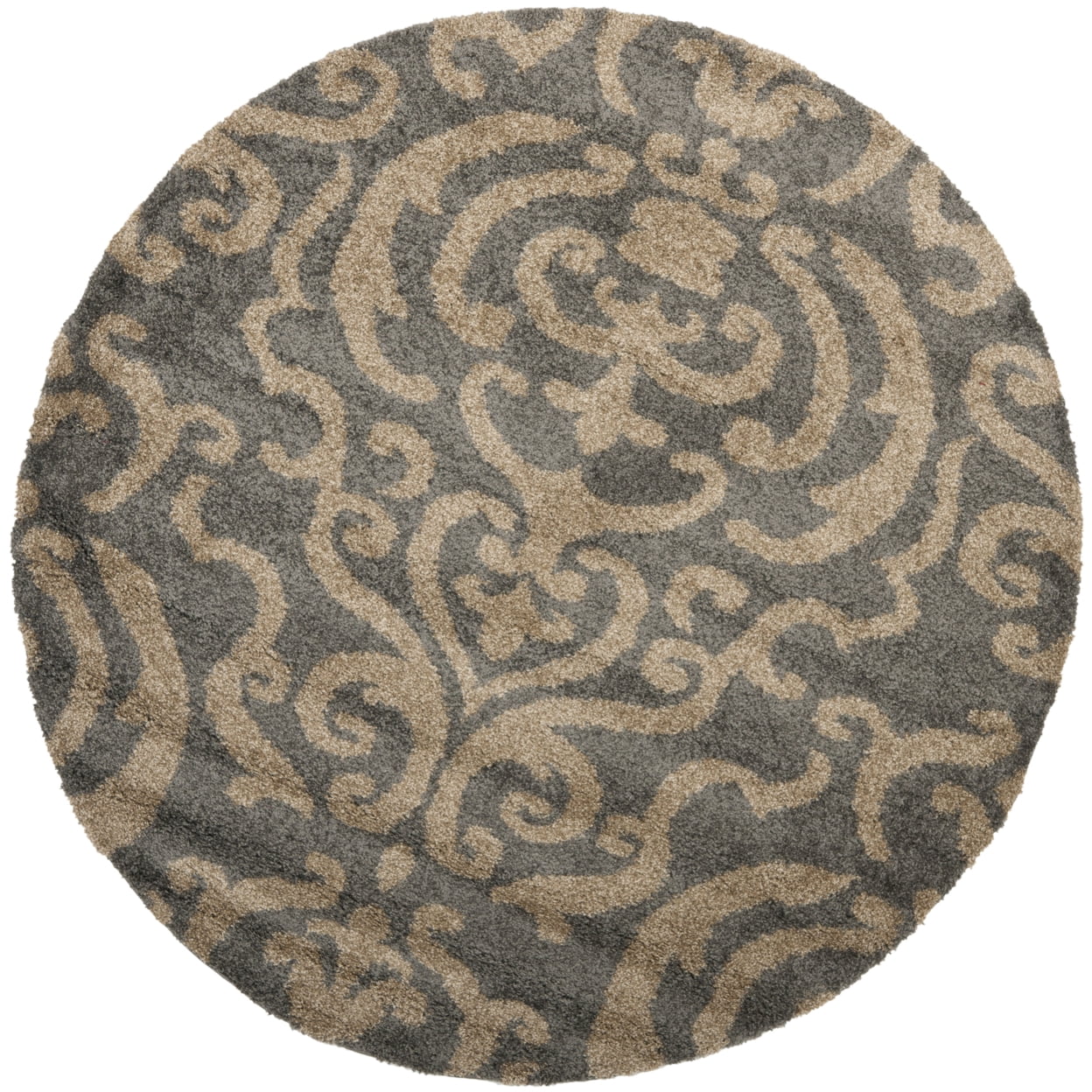 SAFAVIEH Florida Deangelo Damask Plush Shag Area Rug, Grey/Beige, 4' x 6'