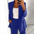 thumbnail image 4 of FRSASU Womens 2 Piece Outfits Business Casual Blazer Sets Solid Long Sleeve Cardigan Coat Straight Leg Pants Suits with Pocket Blue L(L), 4 of 8