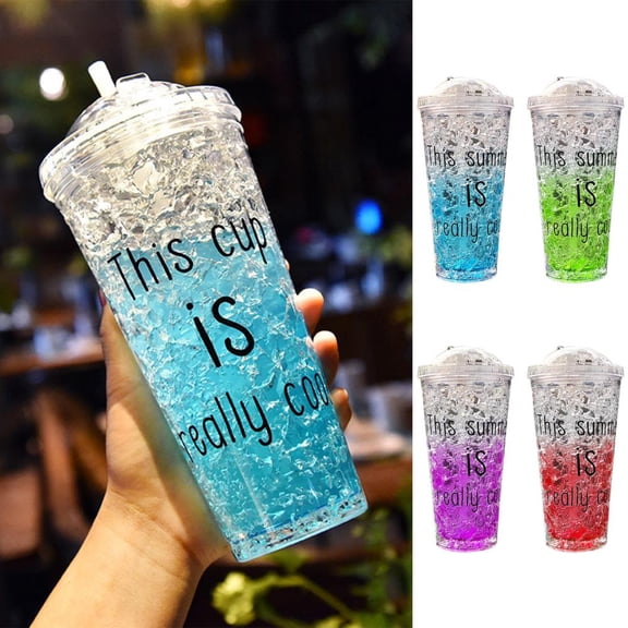 Outoloxit Double Wall Insulated Tumbler with Sliding Straw Lid, 22oz Gradient Plastic Cup, No Ice Needed, Leak-Proof Gel Cooling Mug for Summer Outdoor Travel, Office & Gift