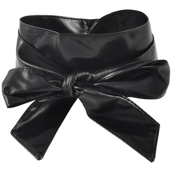 INSPIRE CHIC Wrap Around Self Tie Faux Leather Obi Waist Belt Band Black 2.1M for Lady