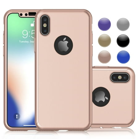 iPhone X XS Case, iPhone X Case Screen Protector, Njjex 360 Degree Protection Ultra Thin Hard Slim Case Coated Non Slip Matte Surface with Screen Protector For Apple iPhone X XS 5.8" -Rose Gold