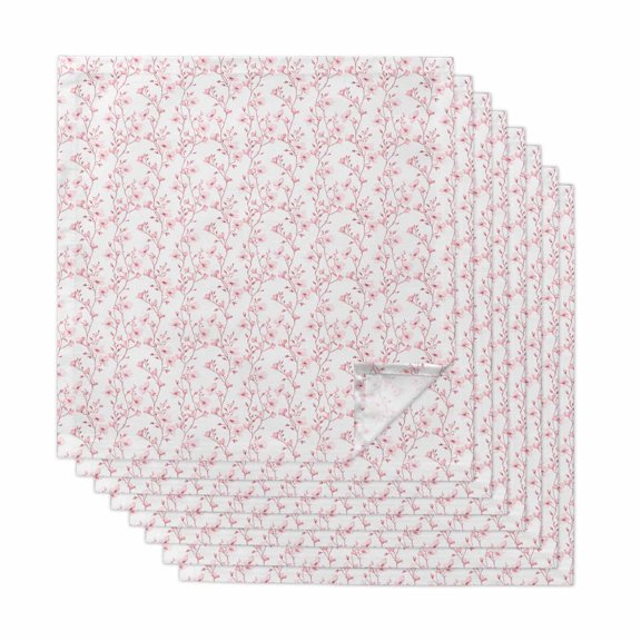 Pink Spring Floral Cloth Napkins, Elegant Watercolor Summer Botanical Washable and Reusable Dinner Napkins Set of 8, Table Napkin for Kitchen Party Birthday Wedding Hotel Housewarming 20"x20"